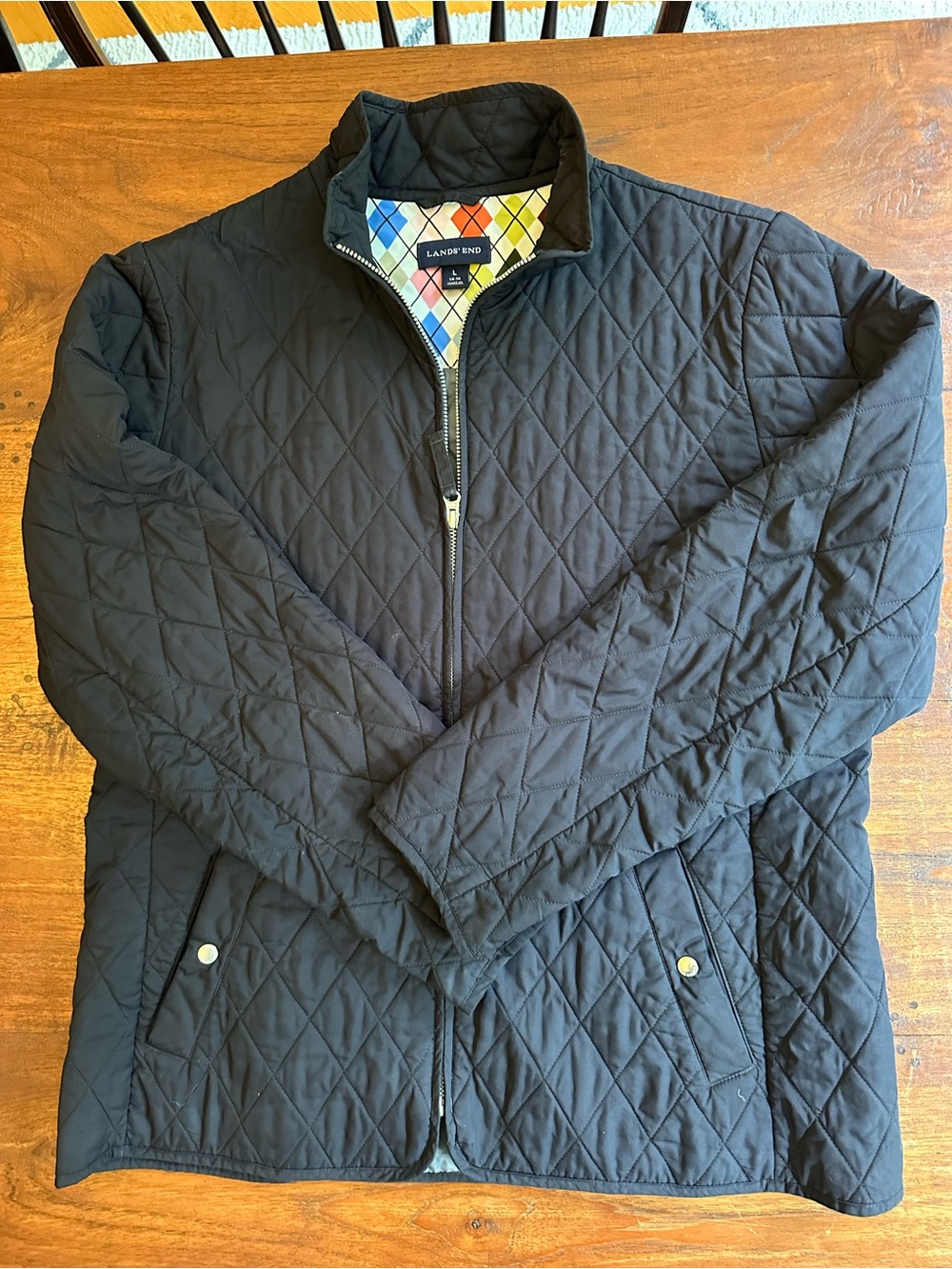 Women’s Lands End Black Quilted Light Weight Jacket Size Large